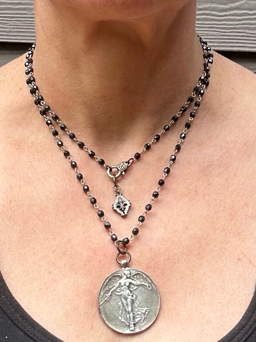 NWOT Whispering Cowgirl ‘Peace Angel’ Medallion Necklace with Black Spinel